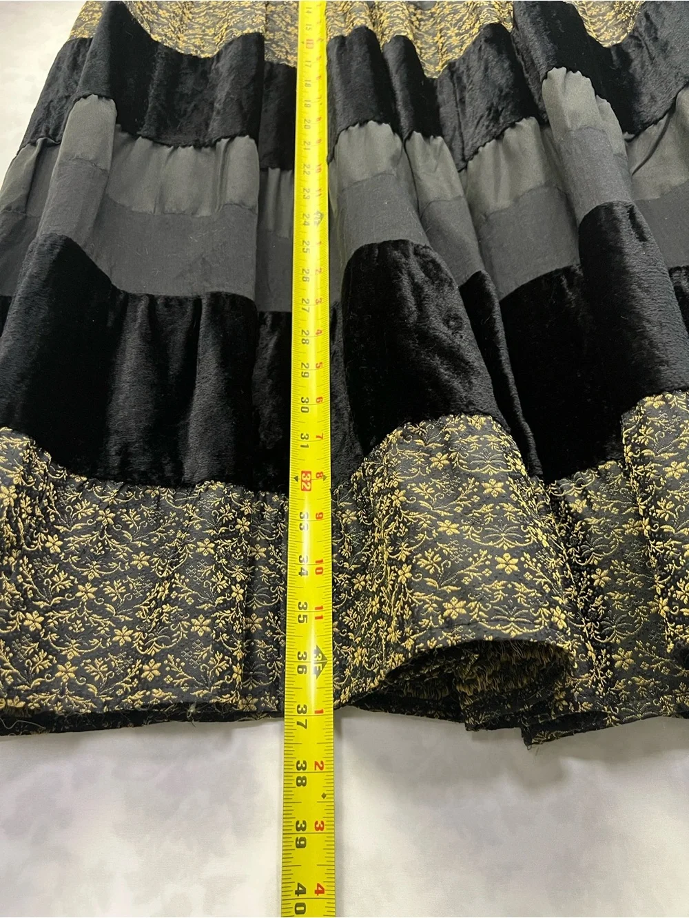 Black Tiered Maxi Skirt with Gold Lace Trim